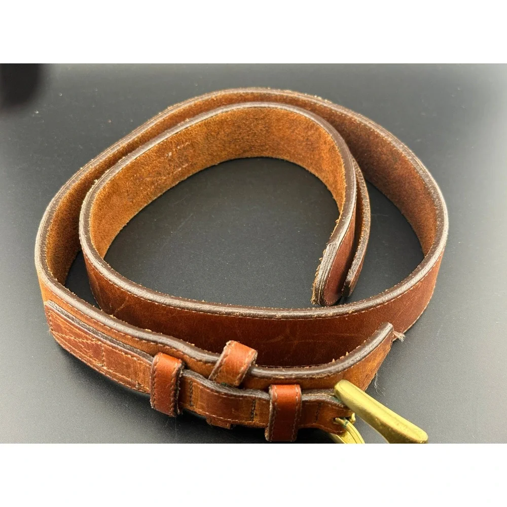 Vintage Cognac Brown Leather Belt Brass Buckle Double Keeper 42/105 Rugged Style